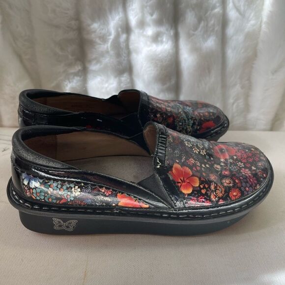 Alegria DEB  patent leather multi color floral prints slip on clogs size Euro 37 - Picture 4 of 15